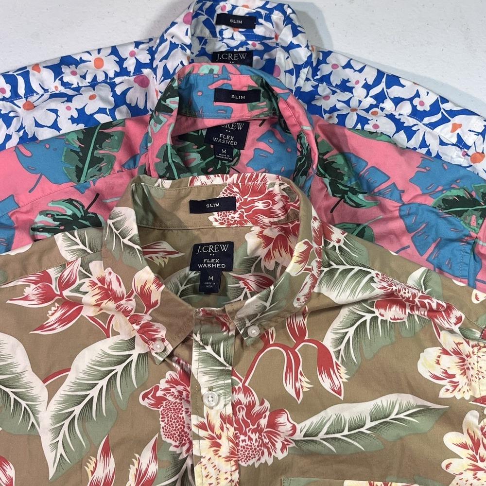 Bundle J Crew Men's Flex Washed Short Sleeve Button‎ Up Shirts Medium Floral Euc